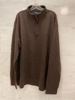 Polo Ralph Lauren Brown HOUNDSTOOTH 1/4 Zip Luxury Jersey Pullover 2XLT W19